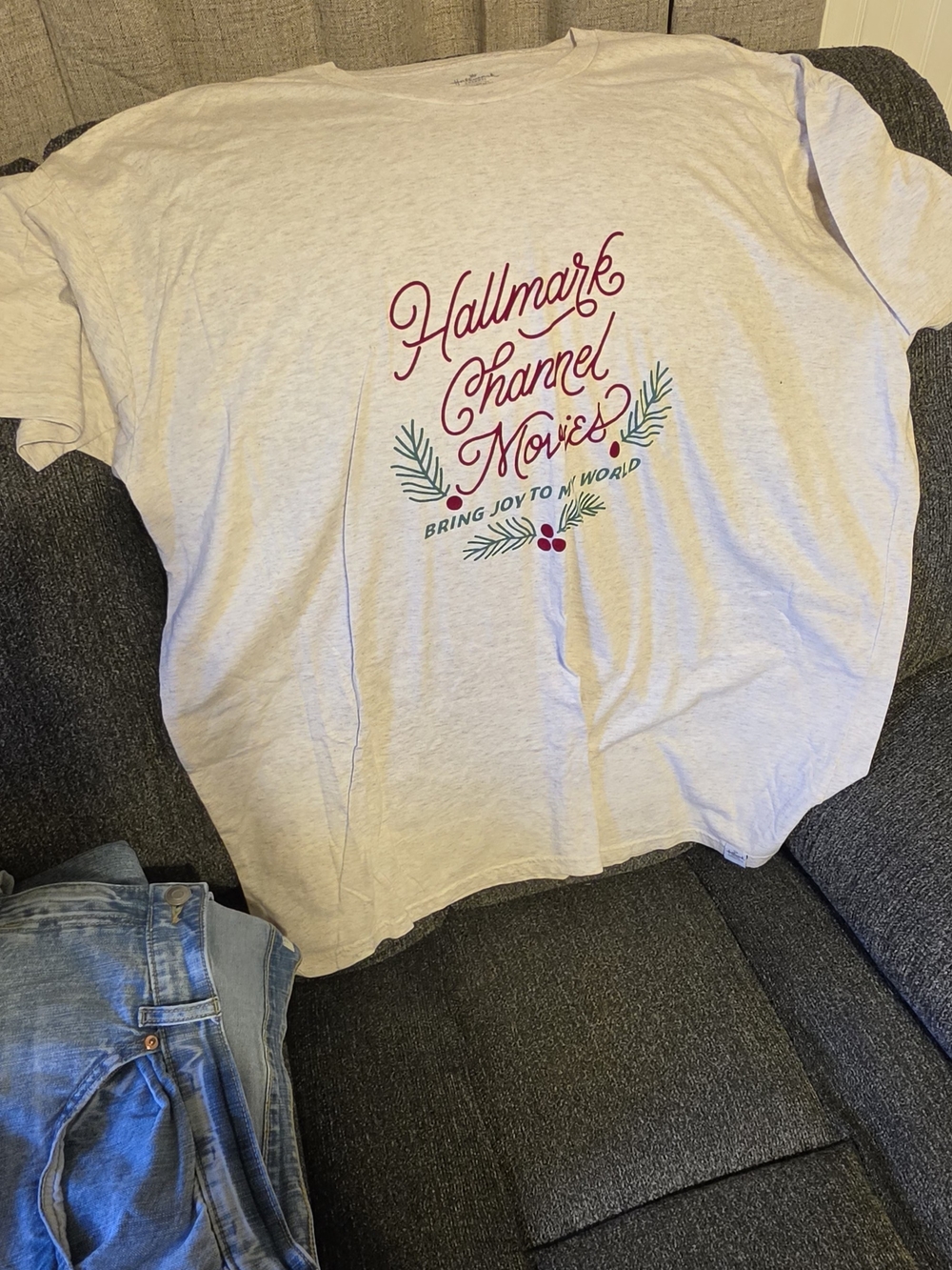 Hallmark Cream Tee with Red & Green Holiday Script